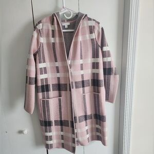 Charter Club Pink Plaid Hooded Coatigan